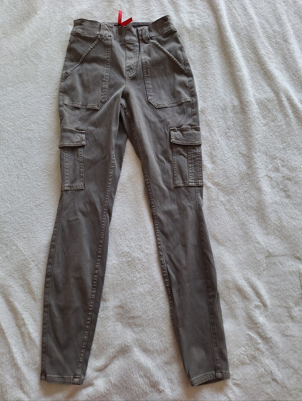 SPANX Stretch Twill Cargo Skinny Pants Sage Olive Green High Rise Slim Size S